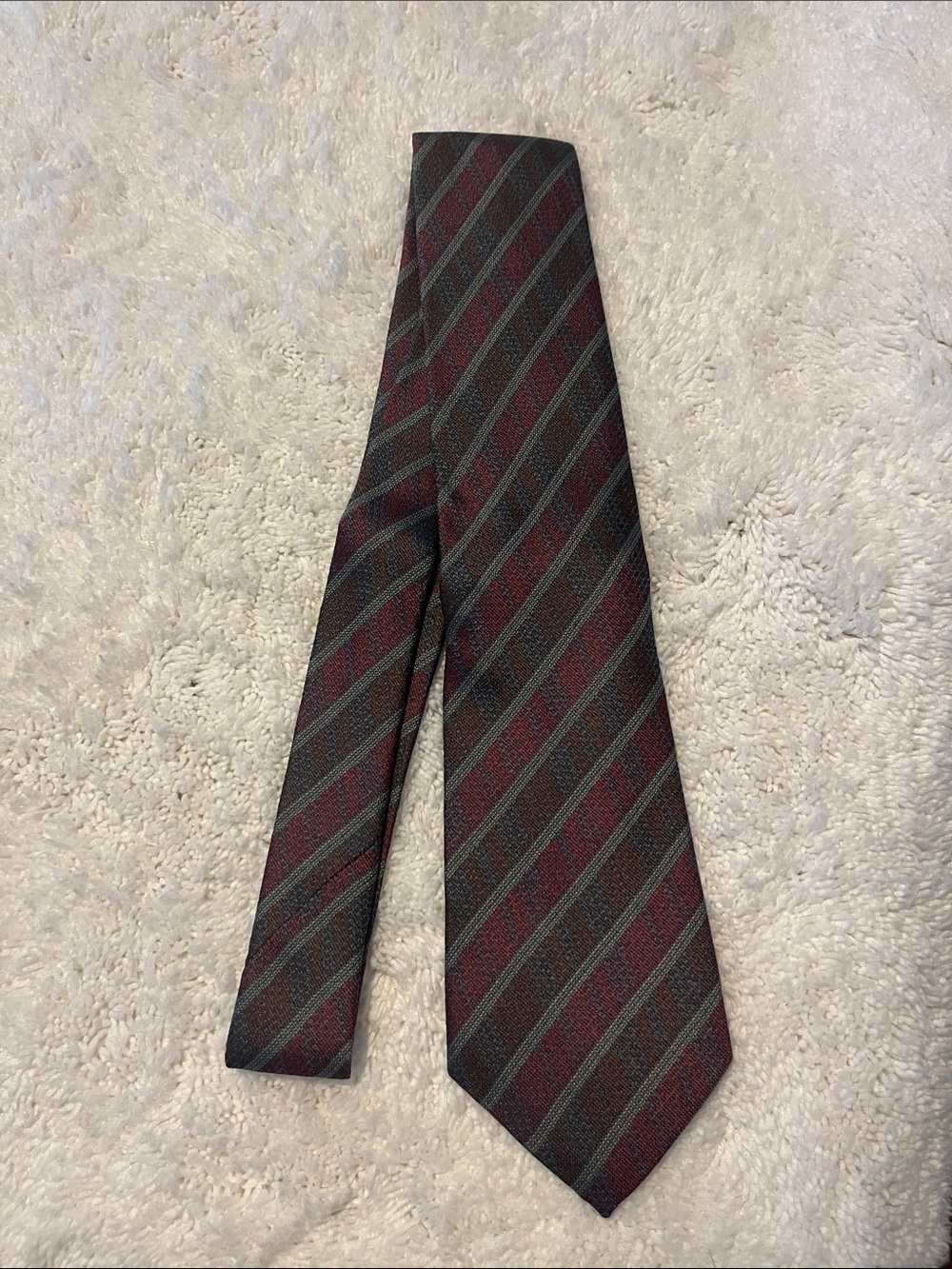 Vintage Missoni Burgundy and Gray Diagonal Stripe Silk Tie